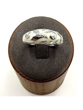 Solid Sterling Silver 925 Enamel Scroll Design Tapered Band Ring Size 7.75